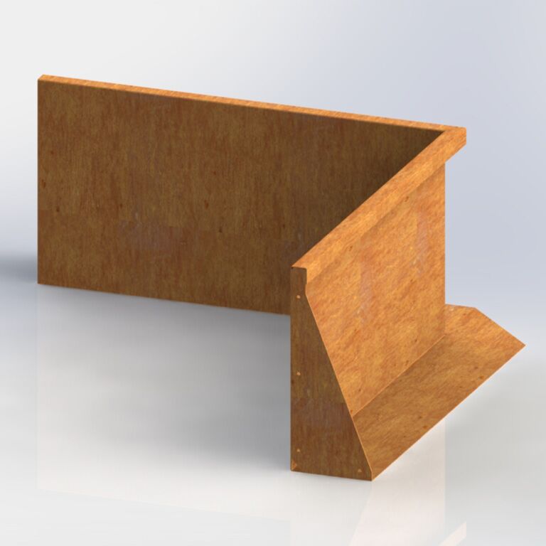 Muro de contenção de canto interior em aço corten 100 x 100 cm (altura 50 cm)