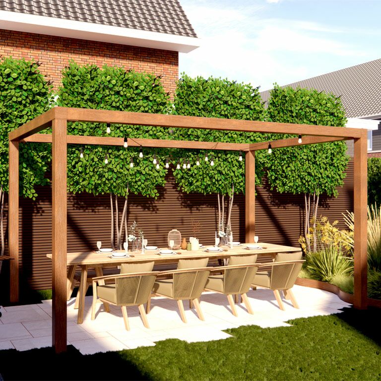 Pérgola quadrada em aço corten 324 x 300 cm