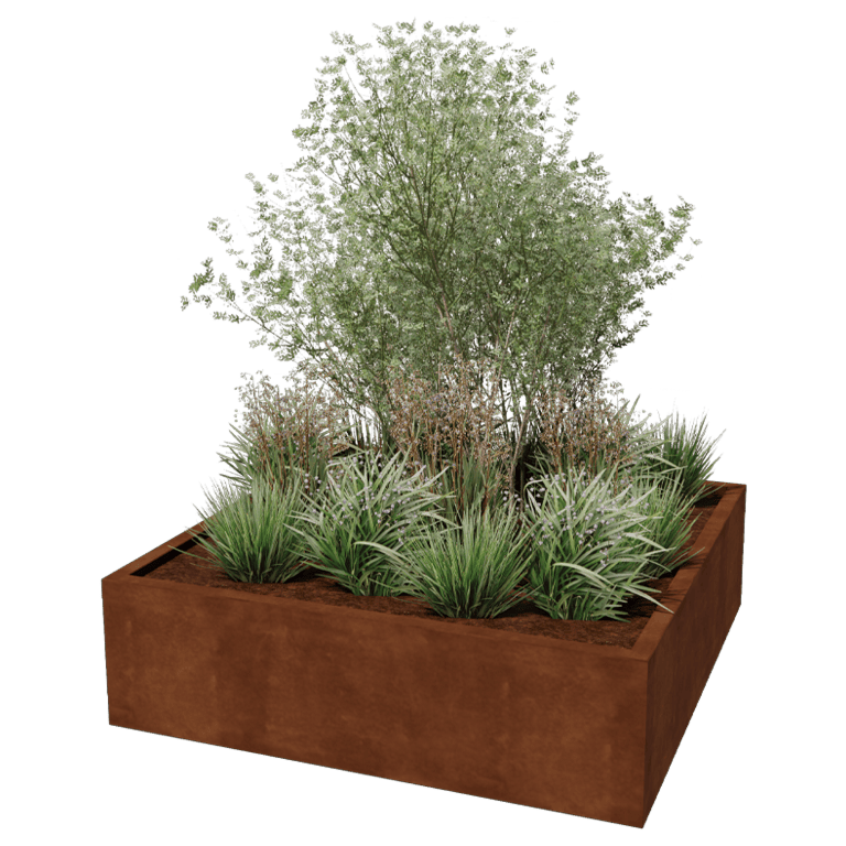 Floreira soldada em aço corten Montana 140 x 140 x 40 cm