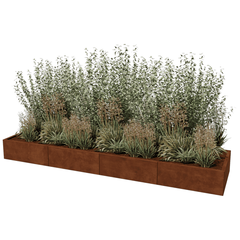 Floreira em aço corten Texas xxl 320 x 80 cm