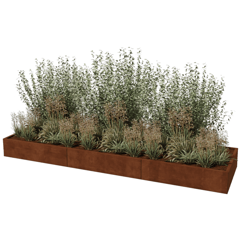 Floreira em aço corten Texas xxl 360 x 100 cm