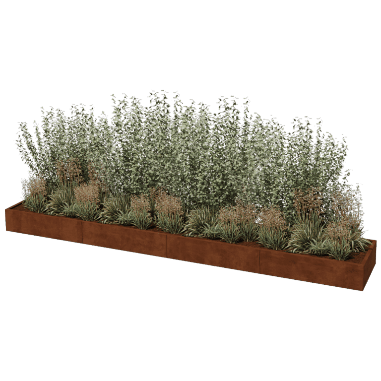 Floreira em aço corten Texas xxl 480 x 80 cm