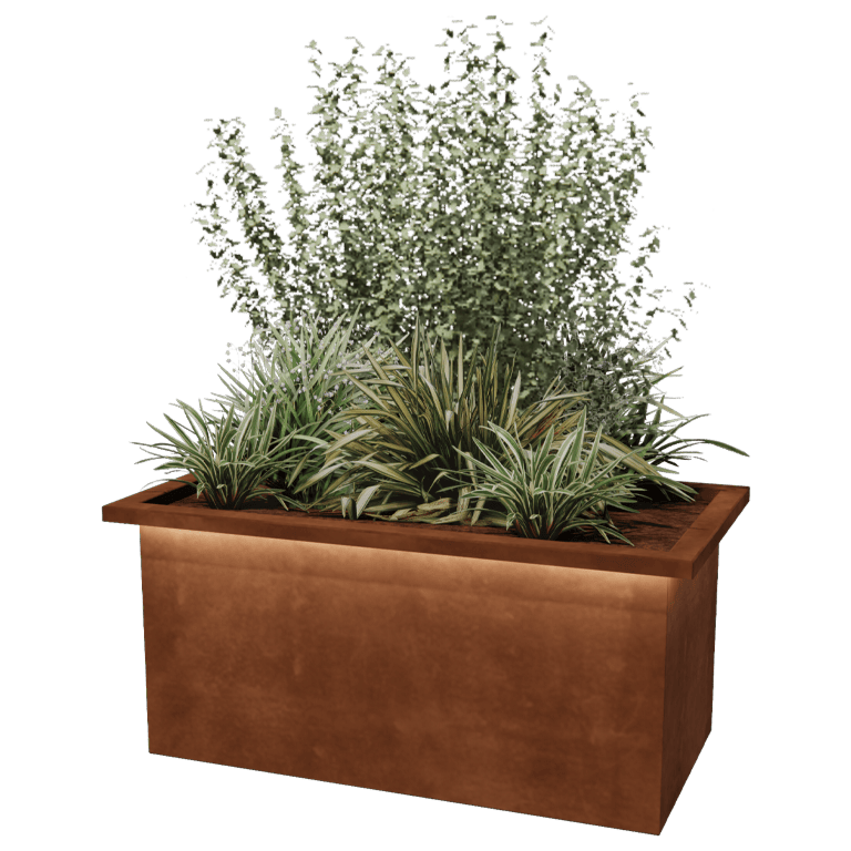 Floreira soldada em aço corten com LED Alabama 100 x 50 x 50 cm