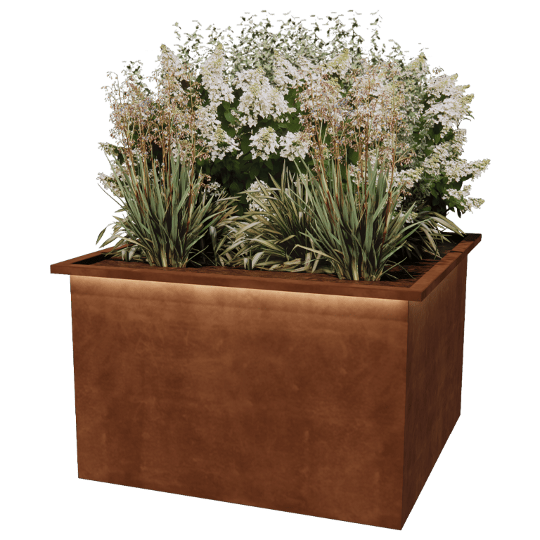 Floreira soldada em aço corten com LED Alabama 120 x 120 x 80 cm