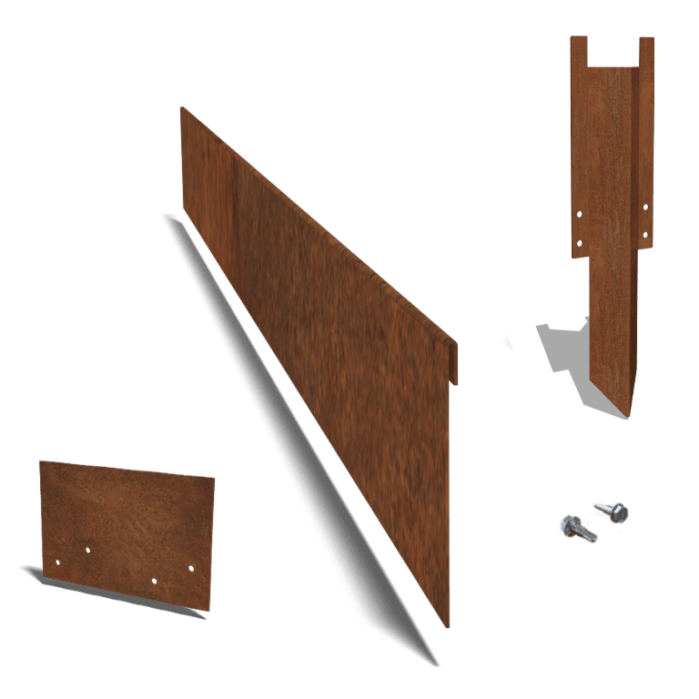 Conjunto completo de borda achatada em aço corten de 23 cm por 24 metros