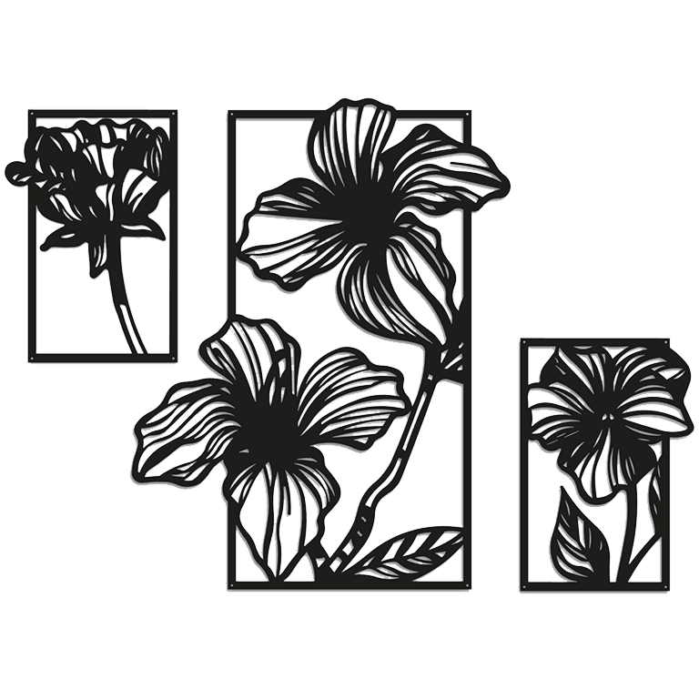 Flores Decoração de parede em metal 3 partes