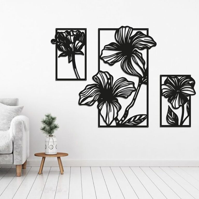 Flores Decoração de parede em metal 3 partes