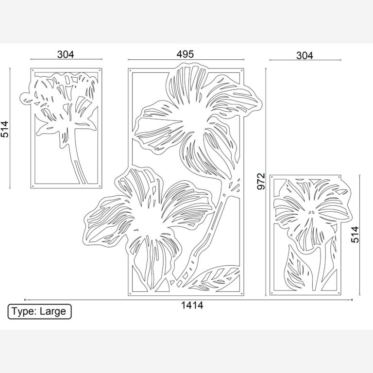 Flores decoração de parede em metal 3 partes