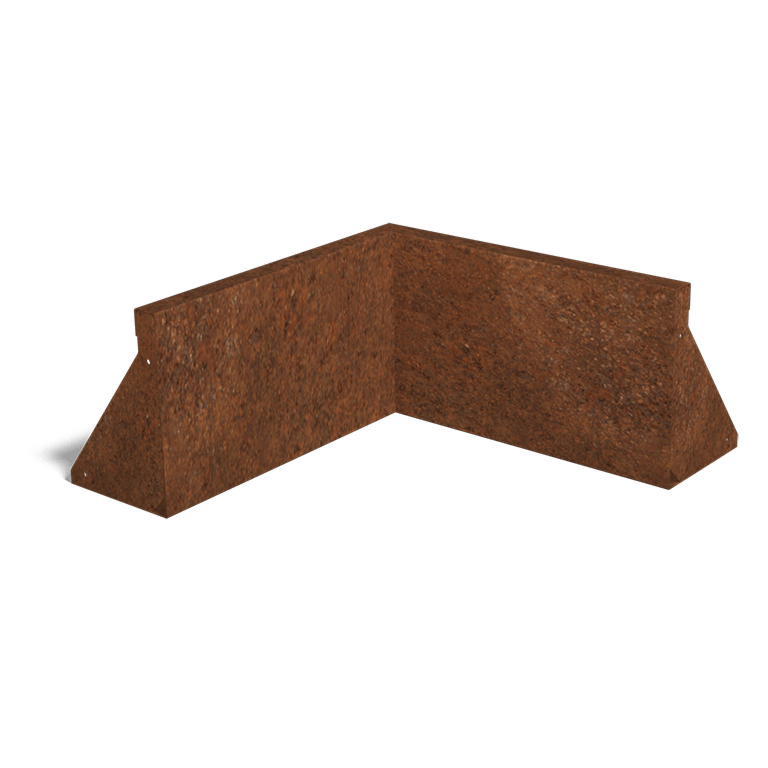 Muro de contenção de canto interior em aço corten 50 x 50 cm (altura 30 cm)