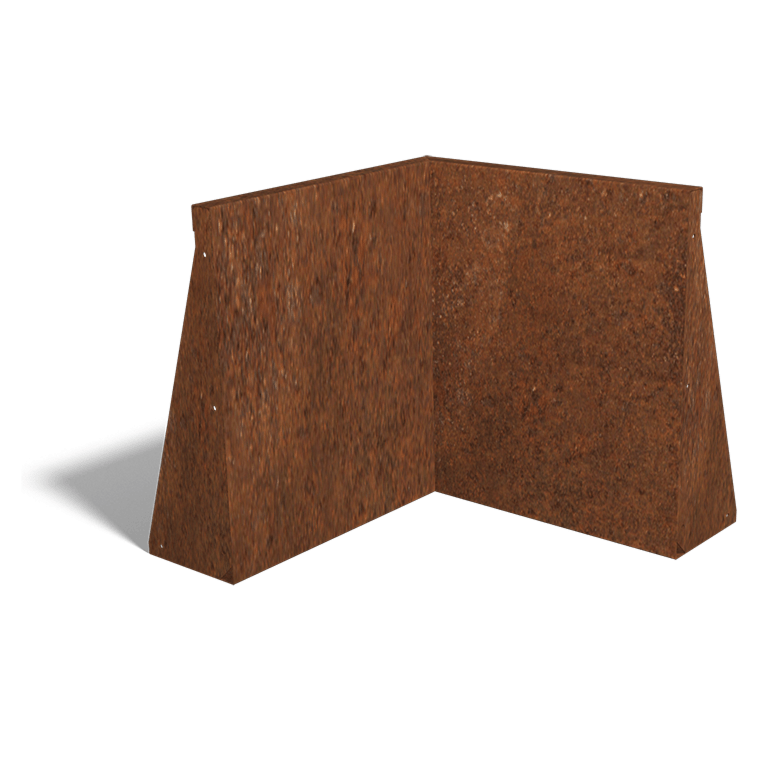 Muro de contenção de canto interior em aço corten 50 x 50 cm (altura 60 cm)
