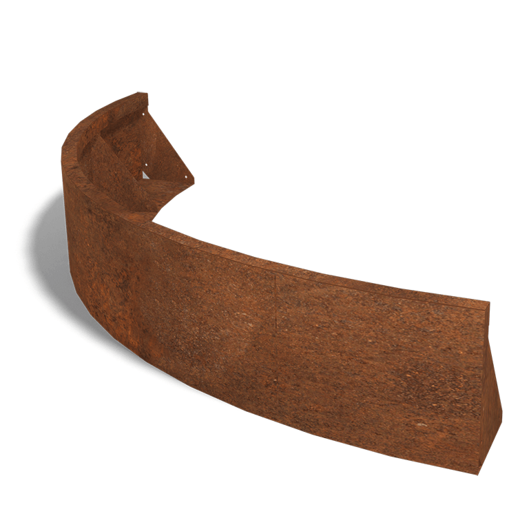Muro de contenção curvo exterior em aço corten 150 x 150 cm (altura 30 cm)