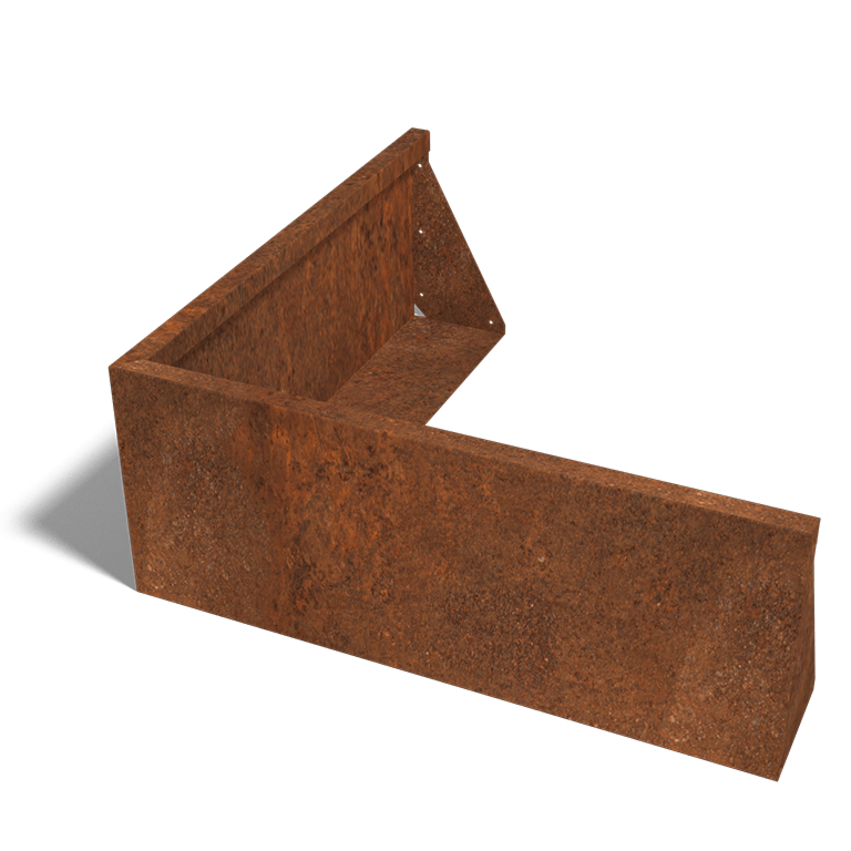 Muro de contenção de canto exterior em aço corten 100 x 100 cm (altura 40 cm)
