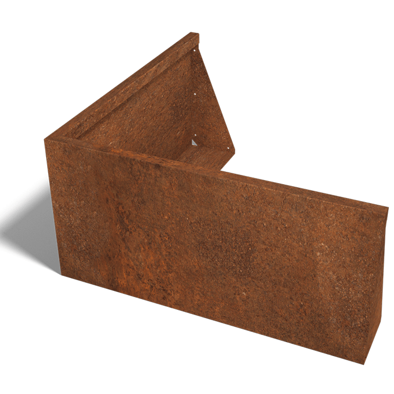 Muro de contenção de canto exterior em aço corten 100 x 100 cm (altura 50 cm)