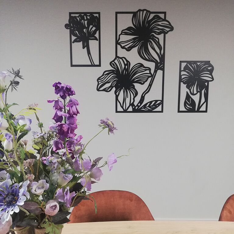 Flores Decoração de parede em metal 3 partes