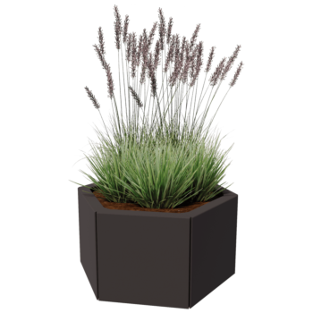 Floreira em aço - Hexágono - 59,3 x 52 x 60 cm - RAL9005 fosco (preto) - Sem placa de base