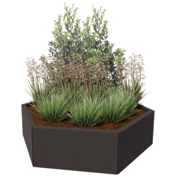 Floreira em aço - Hexágono - 119,3 x 103,9 x 30 cm - RAL9005 fosco (preto) - Sem placa de base