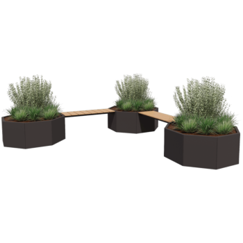 Floreira em aço - Octógone - Configuração em canto - 362,6 x 362,6 x 50 cm - Outra cor RAL - Com banco - Sem placa de base