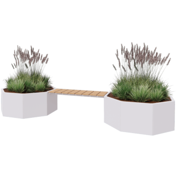Floreira em aço - Octógone - 362,6 x 120,7 x 50 cm - RAL9010 fosco (branco) - Com banco - Sem placa de base