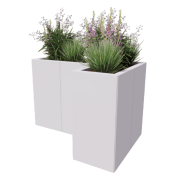 Floreira em aço - Forma de L - 90 x 60 x 40 cm - Outra cor RAL - Sem placa de base