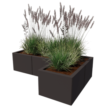 Floreira em aço - Forma de L - 120 x 80 x 30 cm - RAL9010 fosco (branco) - Com placa de base