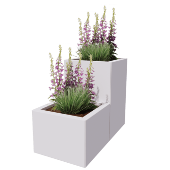 Floreira em aço - Modelo de escada em 2 partes - 80 x 40 x 60 cm - RAL9010 fosco (branco) - Com placa de base