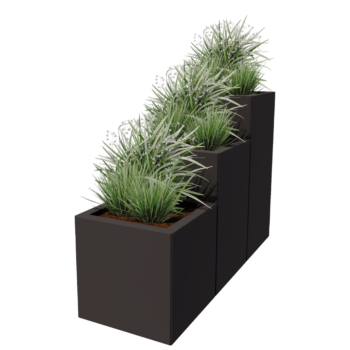 Floreira em aço - Modelo de escada em 3 partes - 120 x 40 x 80 cm - RAL9005 fosco (preto) - Com placa de base Floreira em aço - Modelo de escada em 3 partes - 120 x 40 x 80 cm - RAL9005 fosco (preto) - Com placa de base