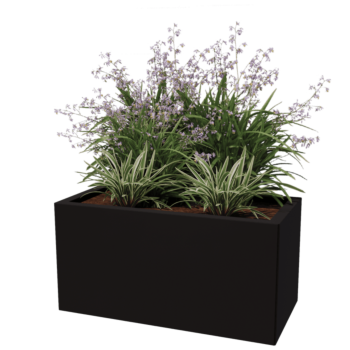 Floreira em aço - Retângulo - 80 x 40 x 30 cm - Outra cor RAL - Com placa de base - Com rodas