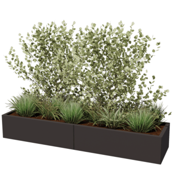 Floreira XXL em aço - Retângulo - 200 x 50 x 60 cm - Outra cor RAL - Com placa de base