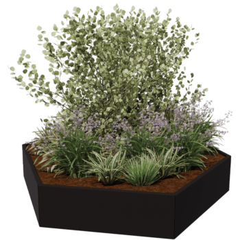 Floreira em aço - Hexágono - 239,3 x 207,8 x 40 cm - RAL9005 fosco (preto) - Sem placa de base