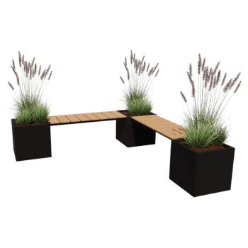 Floreira em aço - Quadrado - Configuração em canto - 221,2 x 221,2 x 50 cm - Outra cor RAL - Sem placa de base - Com banco