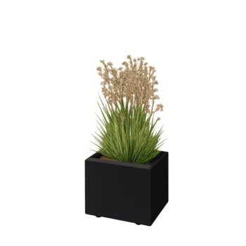 Floreira em aço - Retângulo - 40 x 30 x 30 cm - RAL9005 fosco (preto) - Com placa de base - Com pés