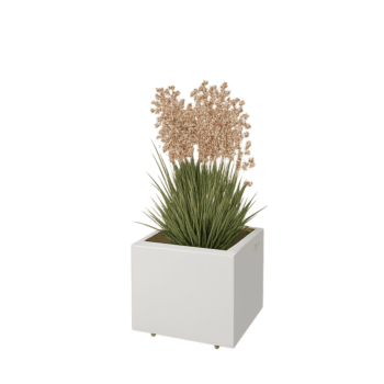 Floreira em aço - Retângulo - 40 x 30 x 30 cm - RAL9010 fosco (branco) - Com placa de base - Com pés