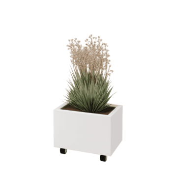 Floreira em aço - Retângulo - 50 x 30 x 30 cm - RAL9010 fosco (branco) - Com placa de base - Com rodas