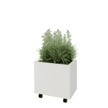 Floreira em aço - Retângulo - 50 x 30 x 40 cm - RAL9010 fosco (branco) - Com placa de base - Com rodas