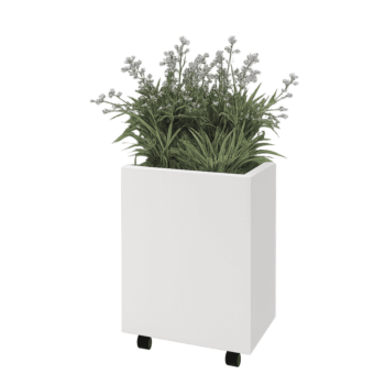 Floreira em aço - Retângulo - 50 x 30 x 60 cm - RAL9010 fosco (branco) - Com placa de base - Com rodas