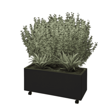 Floreira em aço - Retângulo - 80 x 30 x 30 cm - RAL9005 fosco (preto) - Com placa de base - Com rodas