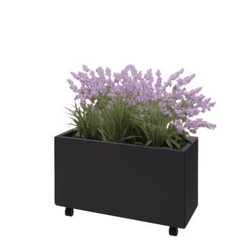 Floreira em aço - Retângulo - 80 x 30 x 40 cm - RAL9005 fosco (preto) - Com placa de base - Com rodas