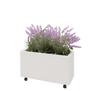 Floreira em aço - Retângulo - 80 x 30 x 40 cm - RAL9010 fosco (branco) - Com placa de base - Com rodas