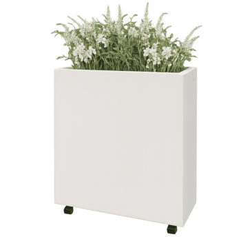 Floreira em aço - Retângulo - 80 x 30 x 80 cm - RAL9010 fosco (branco) - Com placa de base - Com rodas