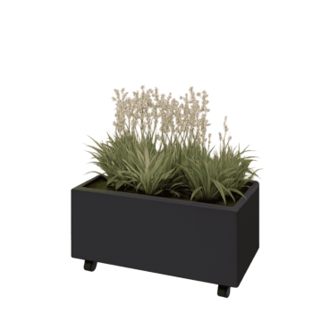 Floreira em aço - Retângulo - 80 x 40 x 30 cm - RAL9005 fosco (preto) - Com placa de base - Com rodas