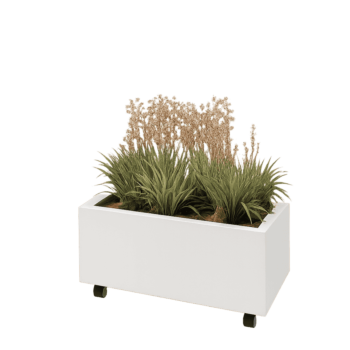 Floreira em aço - Retângulo - 80 x 40 x 30 cm - RAL9010 fosco (branco) - Com placa de base - Com rodas