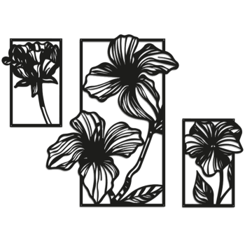 Decoração de parede em metal - Flores 3 partes Large - 97,2 x 141,4 cm