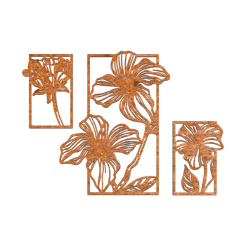 Flores decoração de parede em aço corten 3 partes