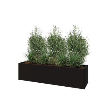 Floreira XXL em aço - Retângulo - 160 x 40 x 40 cm - RAL9005 fosco (preto) - Com placa de base