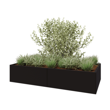 Floreira XXL em aço - Retângulo - 200 x 100 x 40 cm - RAL9005 fosco (preto) - Com placa de base