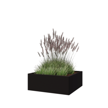 Floreira em aço - Quadrado - 80 x 80 x 30 cm - RAL9005 fosco (preto) - Com placa de base