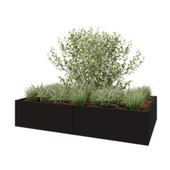 Floreira XXL em aço - Retângulo - 200 x 120 x 40 cm - RAL9005 fosco (preto) - Sem placa de base