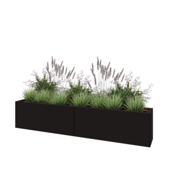 Floreira XXL em aço - Retângulo - 200 x 30 x 40 cm - RAL9005 fosco (preto) - Com placa de base