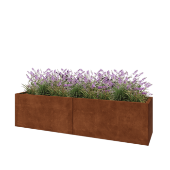 Floreira XXL em aço corten - Retângulo - 200 x 50 x 50 cm - Com placa de base