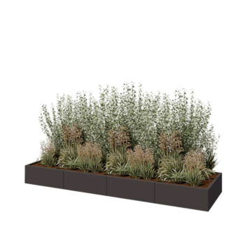 Floreira XXL em aço - Retângulo - 320 x 80 x 30 cm - RAL7016 fosco (cinzento antracite) - Com placa de base